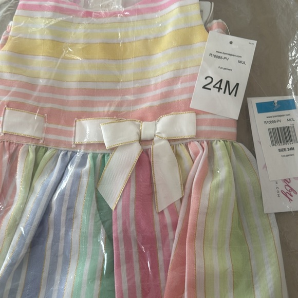 Girls 24 month new nwt dress rainbow stripes bloomers bow - Picture 2 of 3